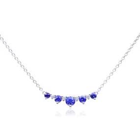 14K WHITE GOLD SAPPHIRE DIAMOND BAR PENDANT CABLE CHAIN NECKLACE - 18 INCH