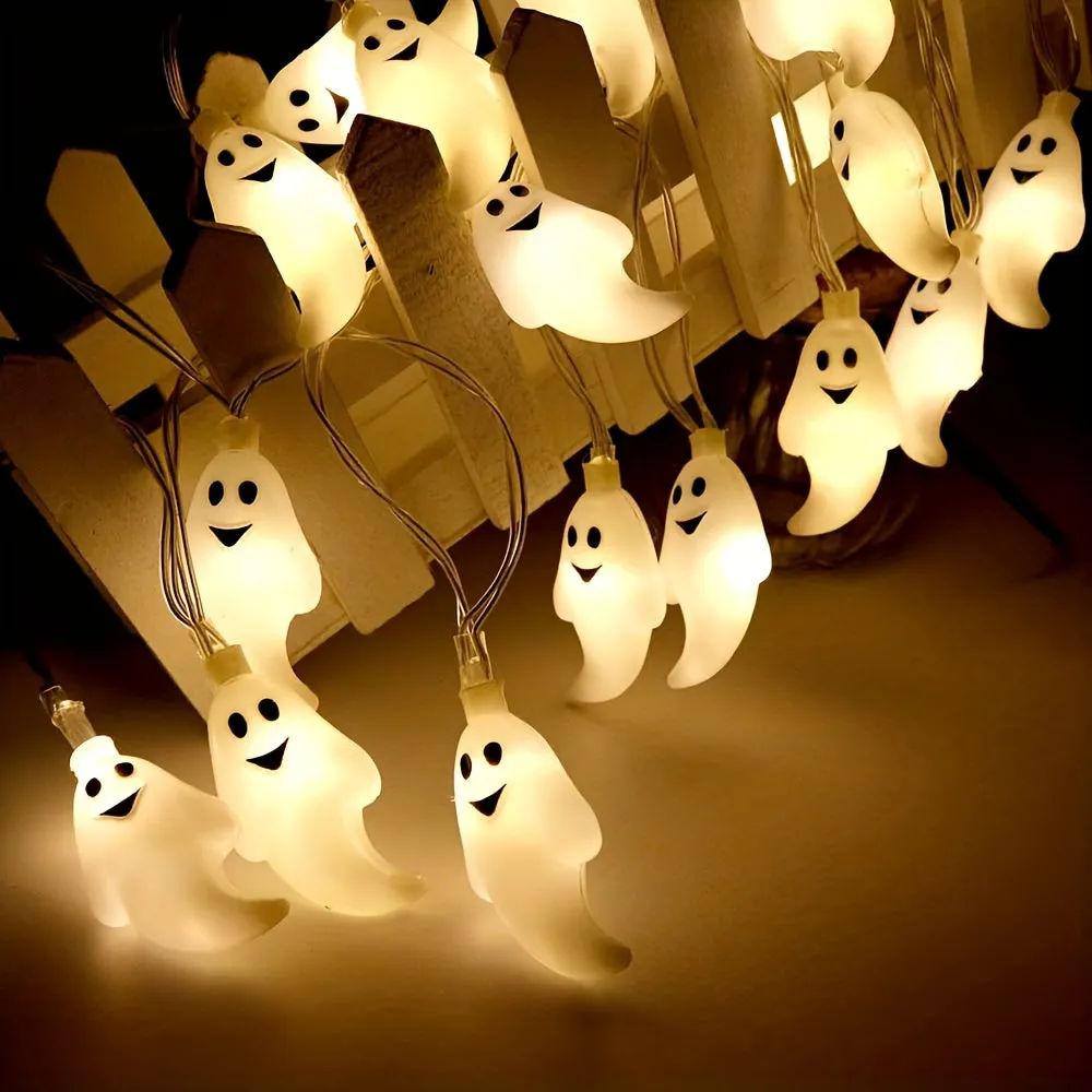 1pc LED Ghost String Lights for Halloween Decorations - Indoor/Outdoor Use, Battery-Powered, Perfect for Home, Bedroom, Birthday Party, Theme Party, and More