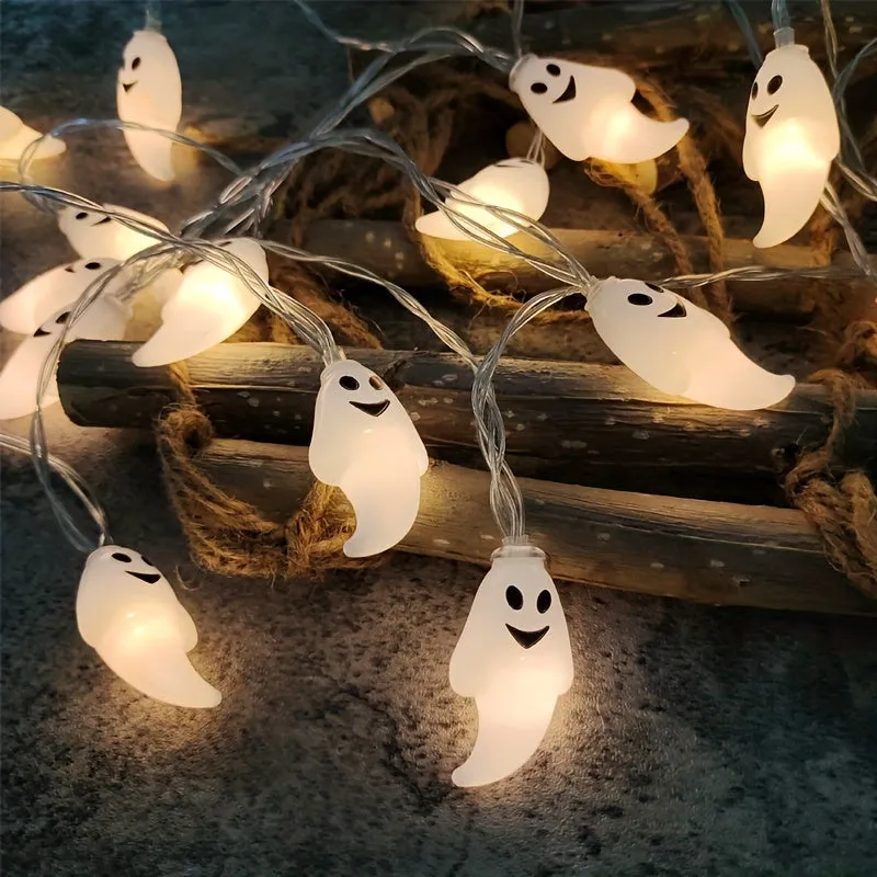 1pc LED Ghost String Lights for Halloween Decorations - Indoor/Outdoor Use, Battery-Powered, Perfect for Home, Bedroom, Birthday Party, Theme Party, and More