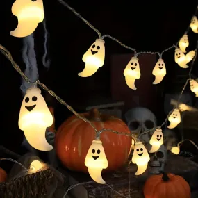 1pc LED Ghost String Lights for Halloween Decorations - Indoor/Outdoor Use, Battery-Powered, Perfect for Home, Bedroom, Birthday Party, Theme Party, and More