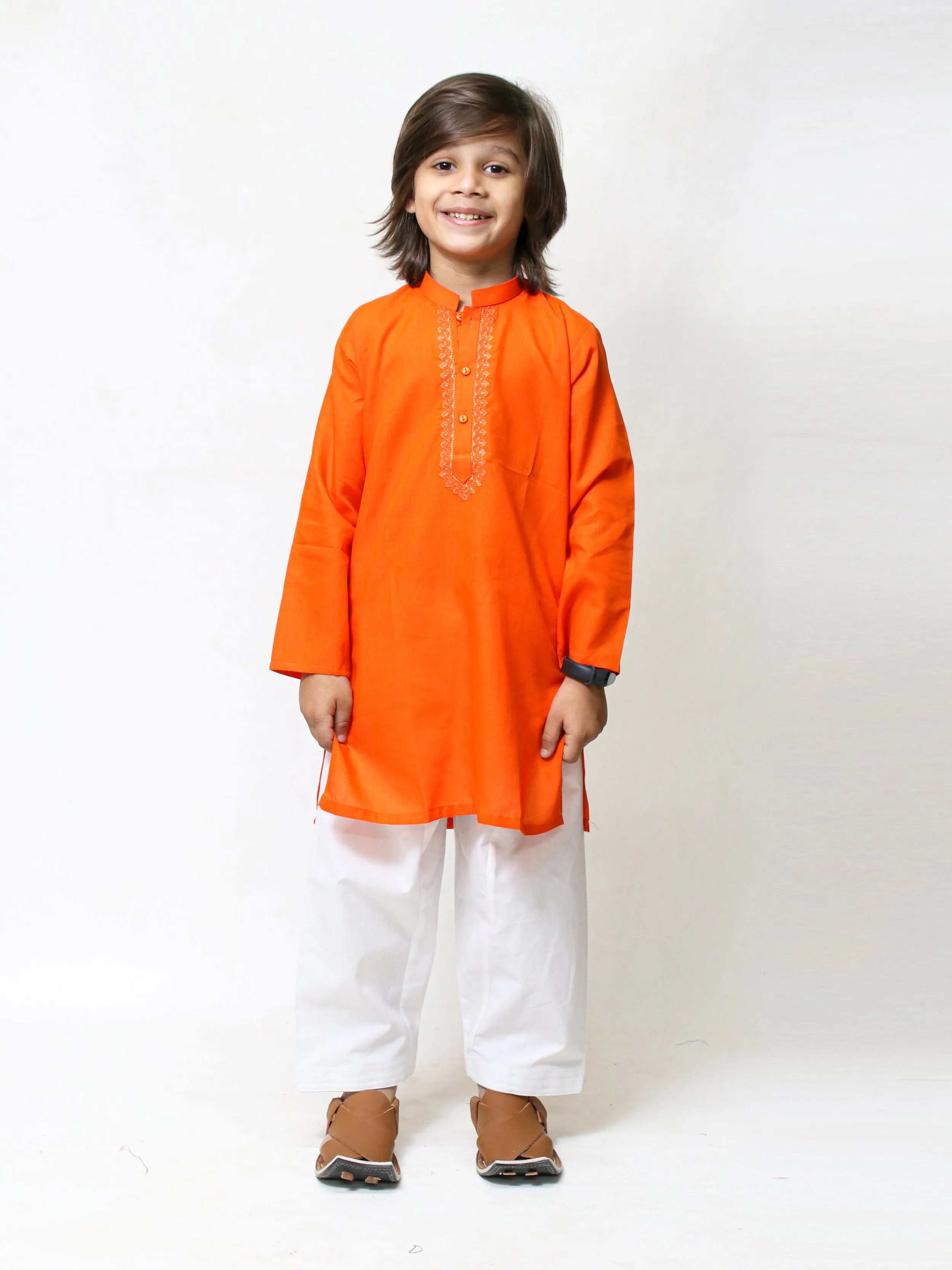 299 2Yrs - 16Yrs Boys Kameez Shalwar Multi Embroidery Orange