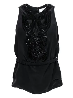 3.1 Phillip Lim - Black Beaded Silk Tank w/ Belt Sz 4