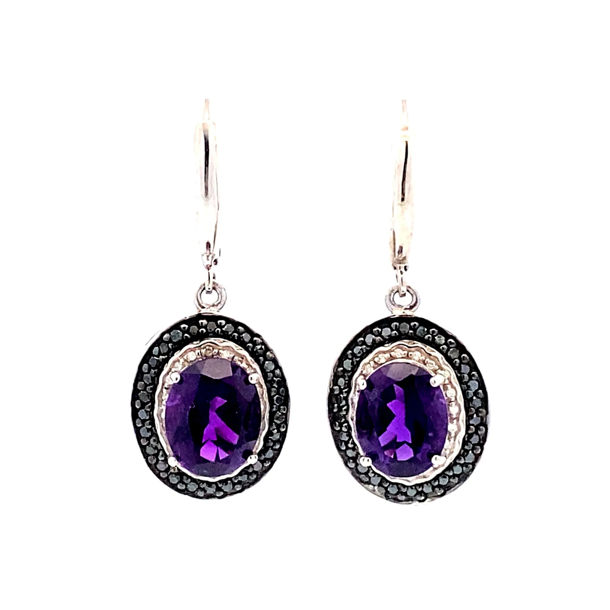 .38ct Amethyst Diamond Dangle Earrings Sterling Silver