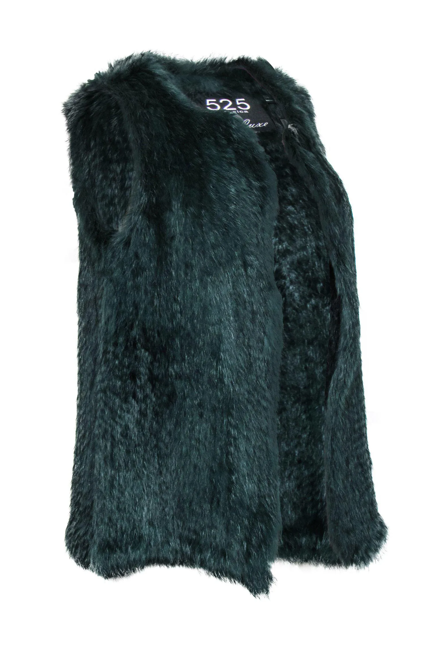 525 America - Emerald Green Rabbit Fur Open Vest Sz XS