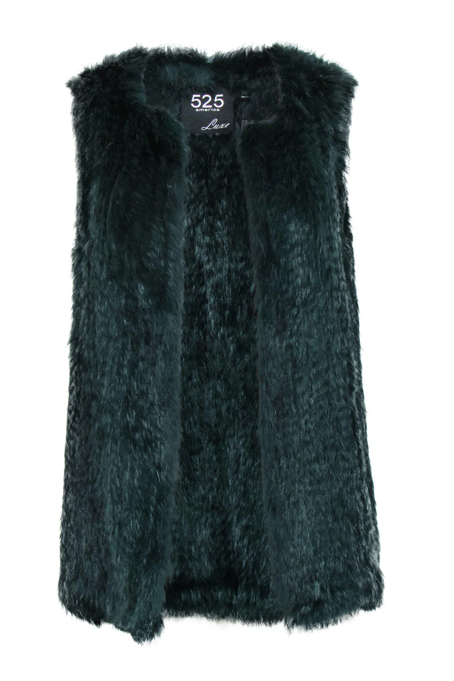 525 America - Emerald Green Rabbit Fur Open Vest Sz XS