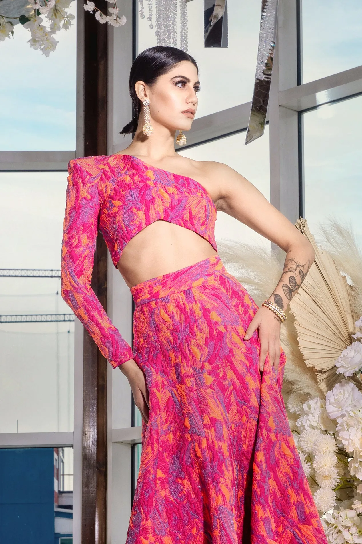 ALAINA Orange and Pink Lehenga Top