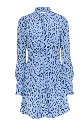 A.L.C. - Baby Blue & Black Leopard Print Silk Zip Front Dress Sz S