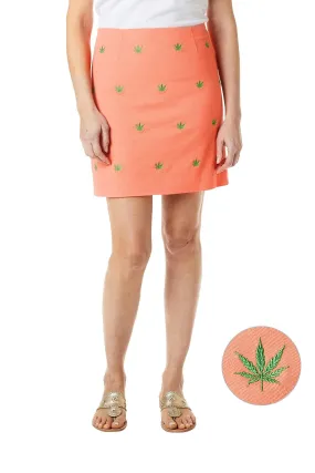 Ali Skirt Stretch Twill Coral with Pot Leaf