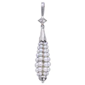 Antique Platinum Pearl & Diamond Pear Pendant