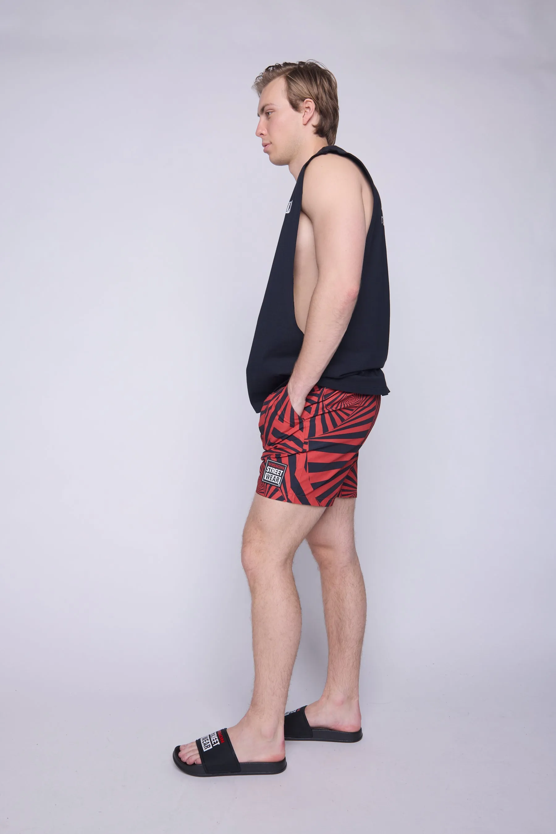 Aop Spiral Swim Shorts - Red