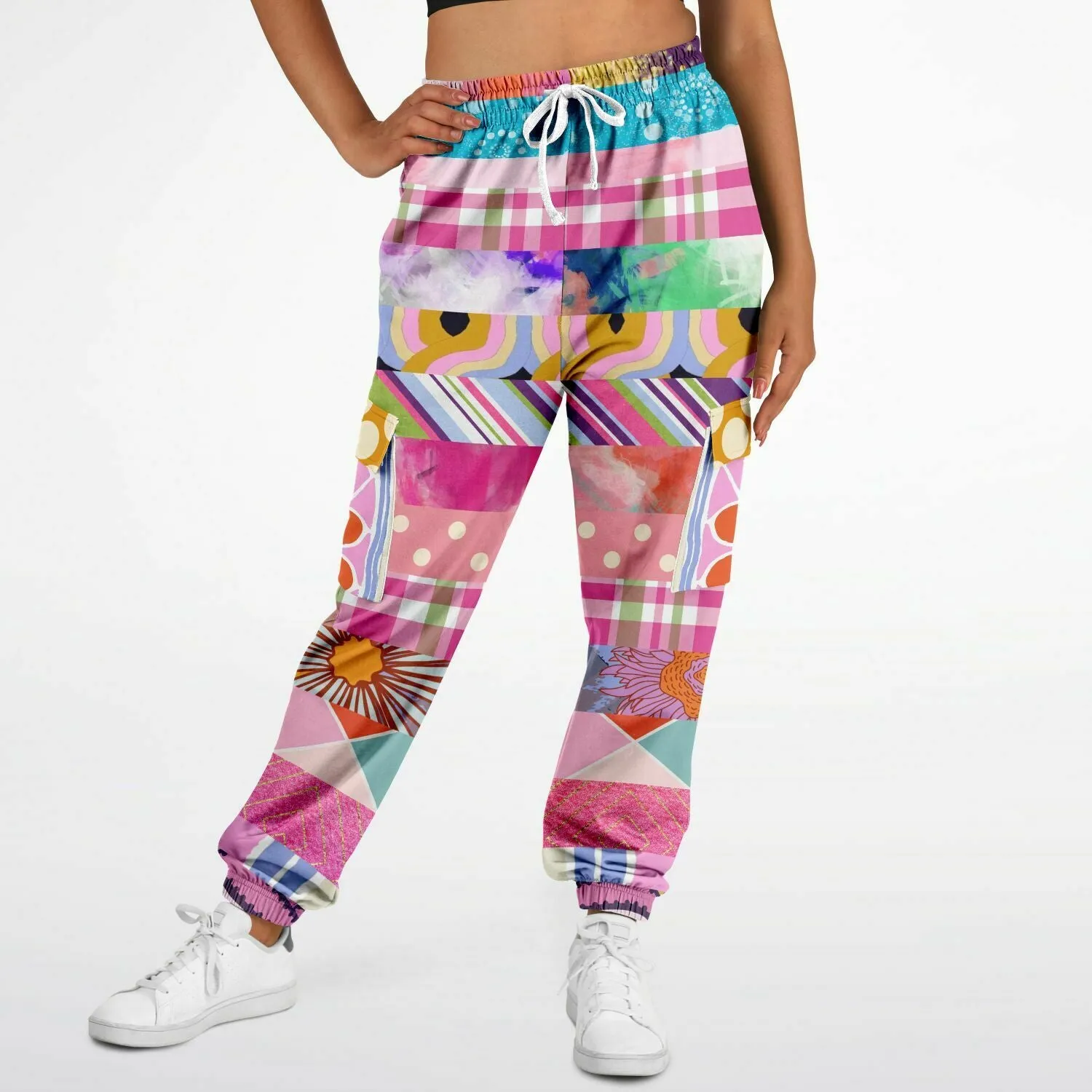 Bahama Mama Pink Floral Patchwork Unisex Cargo Sweats