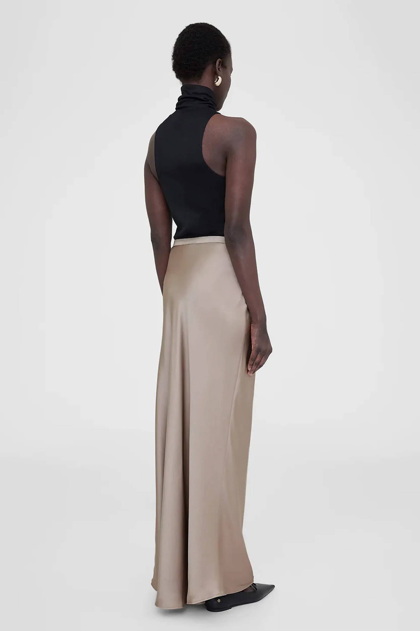 Bar Silk Maxi Skirt in Taupe