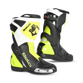 BELA - Turbo Track Racing Motorcycle Boots - Black White Yellow Flou