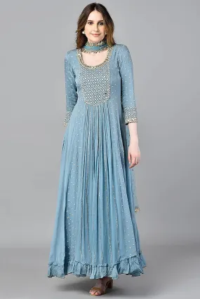 Blue Chikankari Anarkali Set