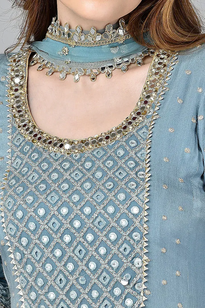 Blue Chikankari Anarkali Set