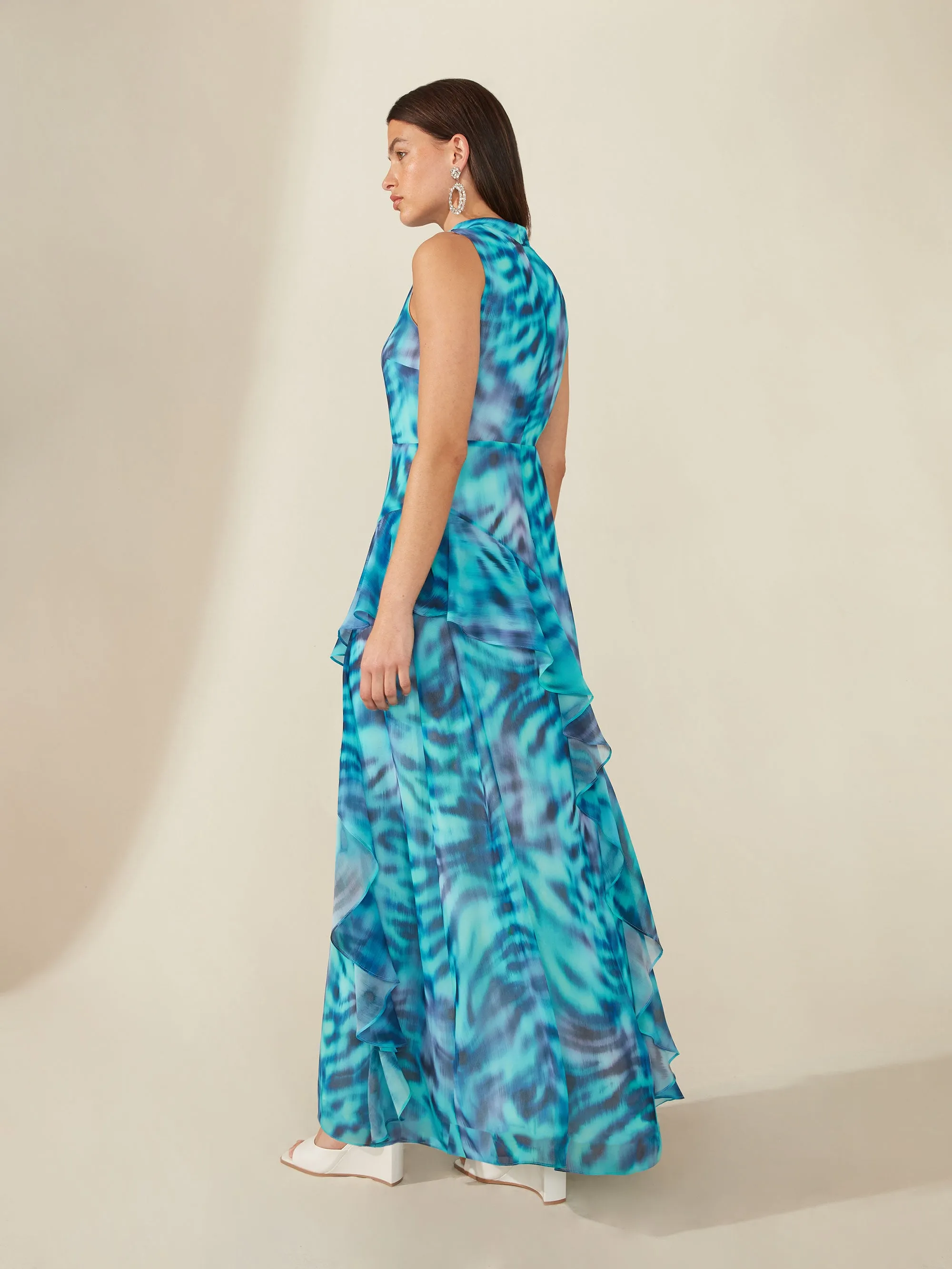 Blue High Neck Maxi Dress