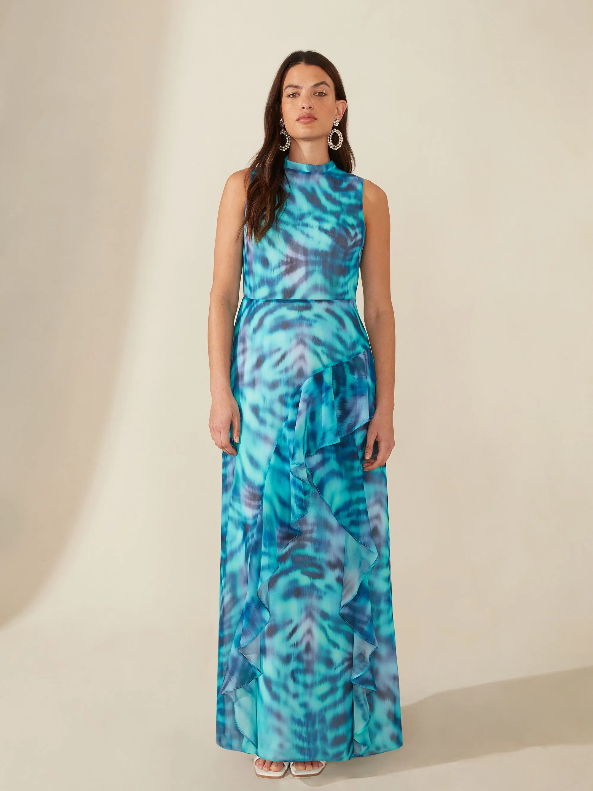 Blue High Neck Maxi Dress