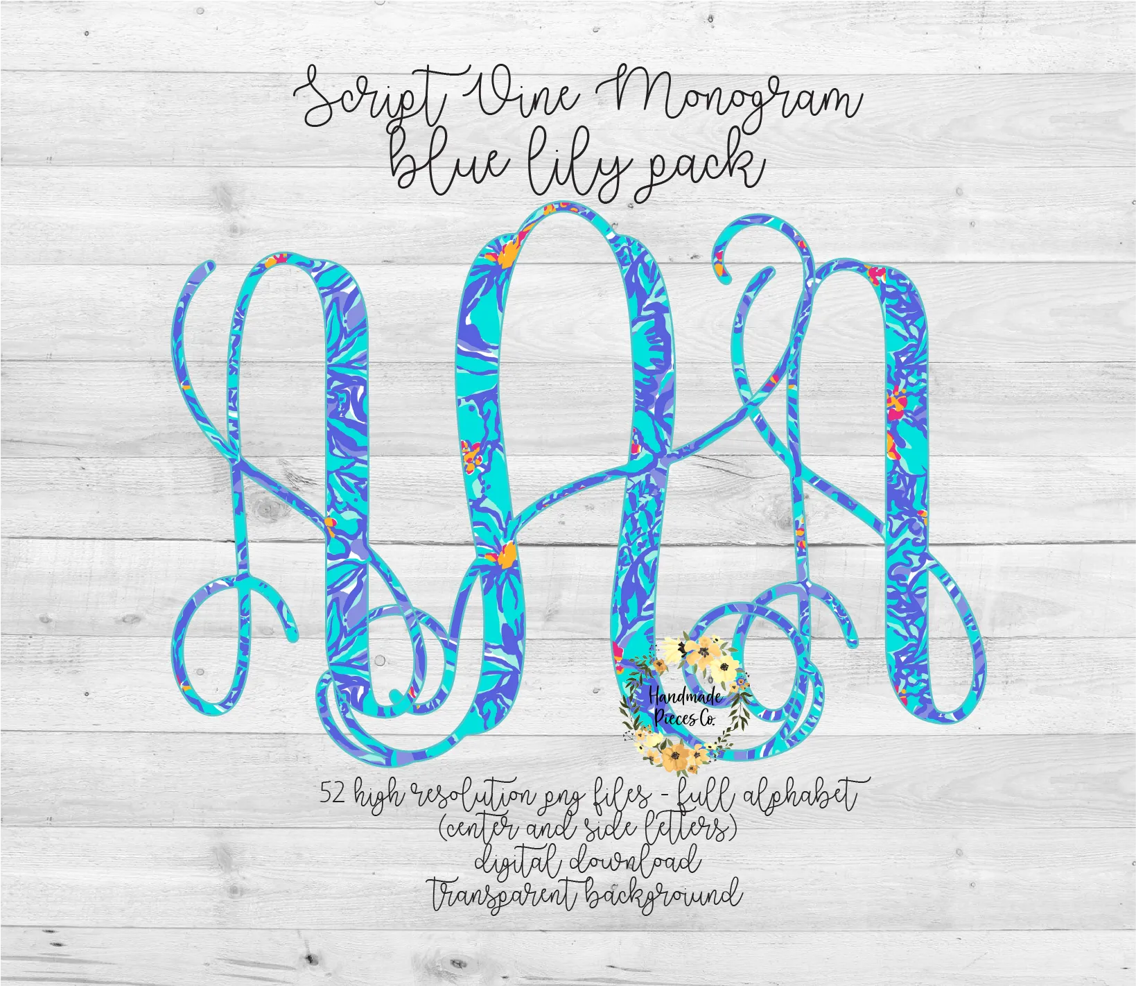 Blue Lily Monogram - Multiple Styles - Digital Download