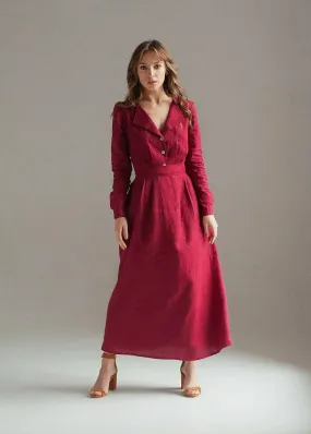 Burgundy Maxi Linen Dress Janet