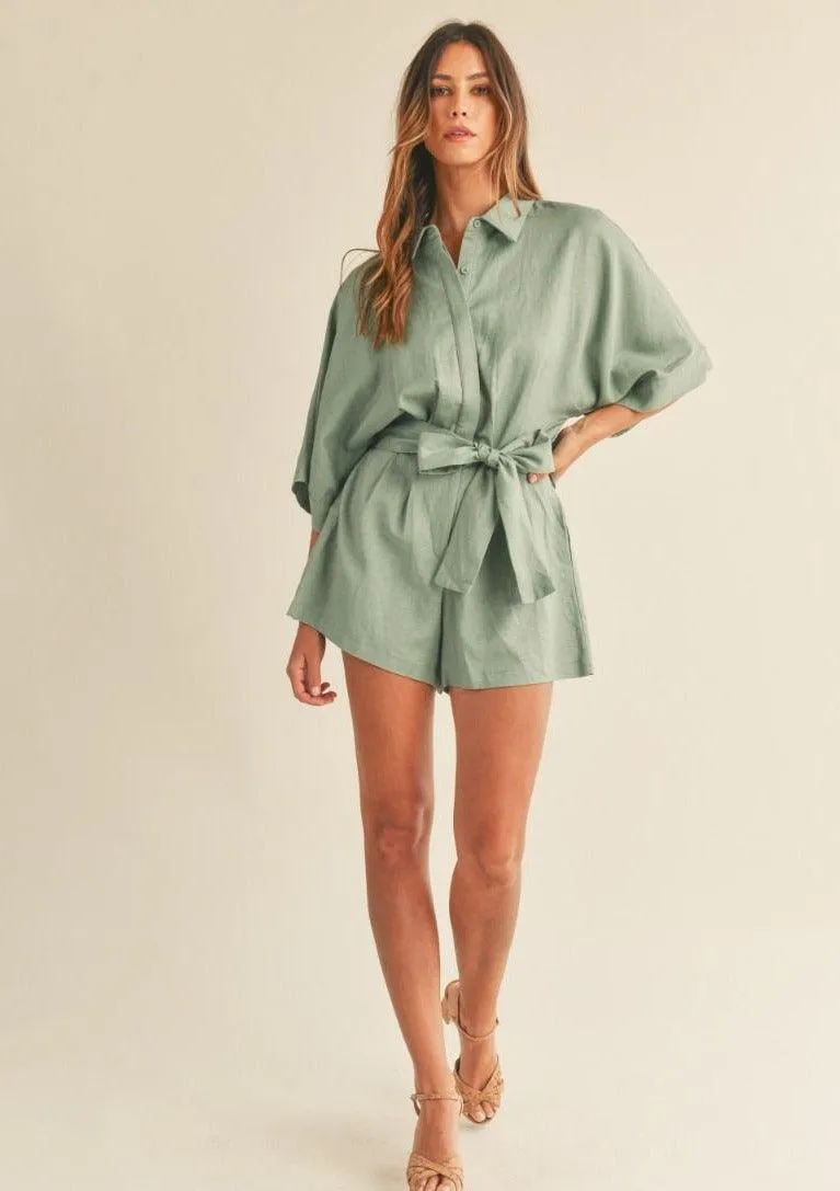 Button Down Shirt Collar Playsuit