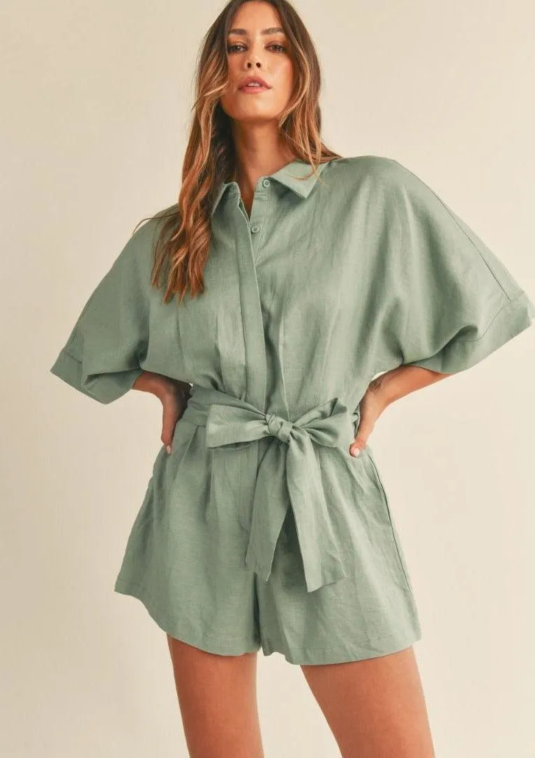 Button Down Shirt Collar Playsuit