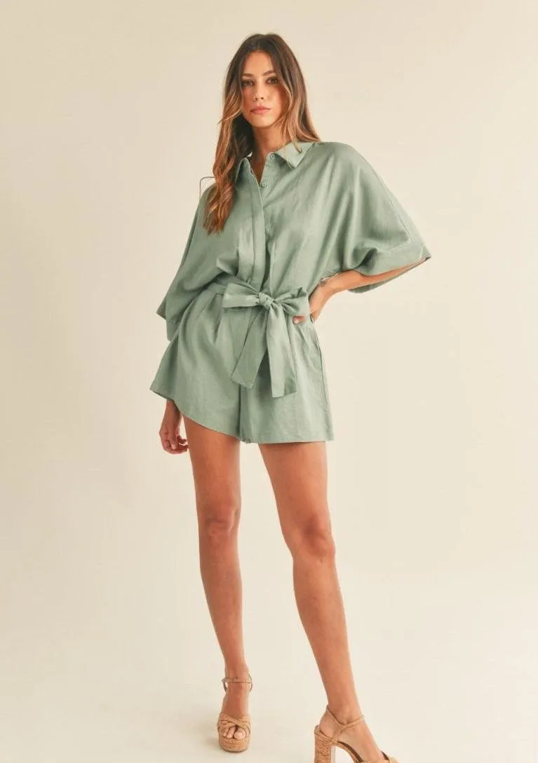 Button Down Shirt Collar Playsuit