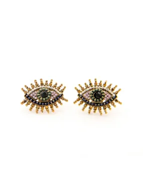 CENTRED BLACK CRYSTAL EVIL EYE SHAPED EARRINGS 2448 - حلق