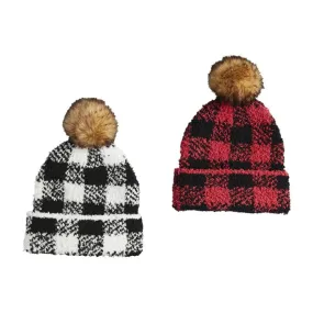 Chenille Black Buffalo Check Stocking Hat