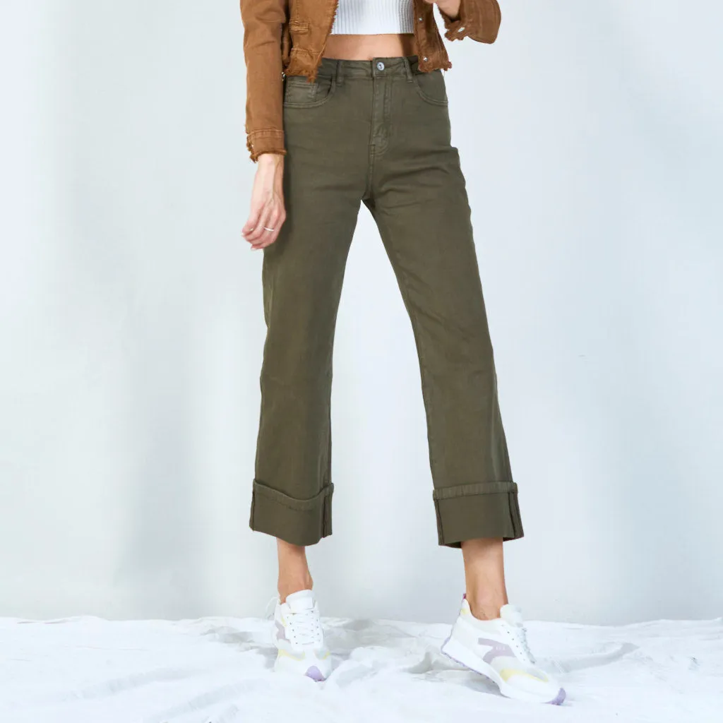 Chic high-waisted pants with cuffed hem wholesale