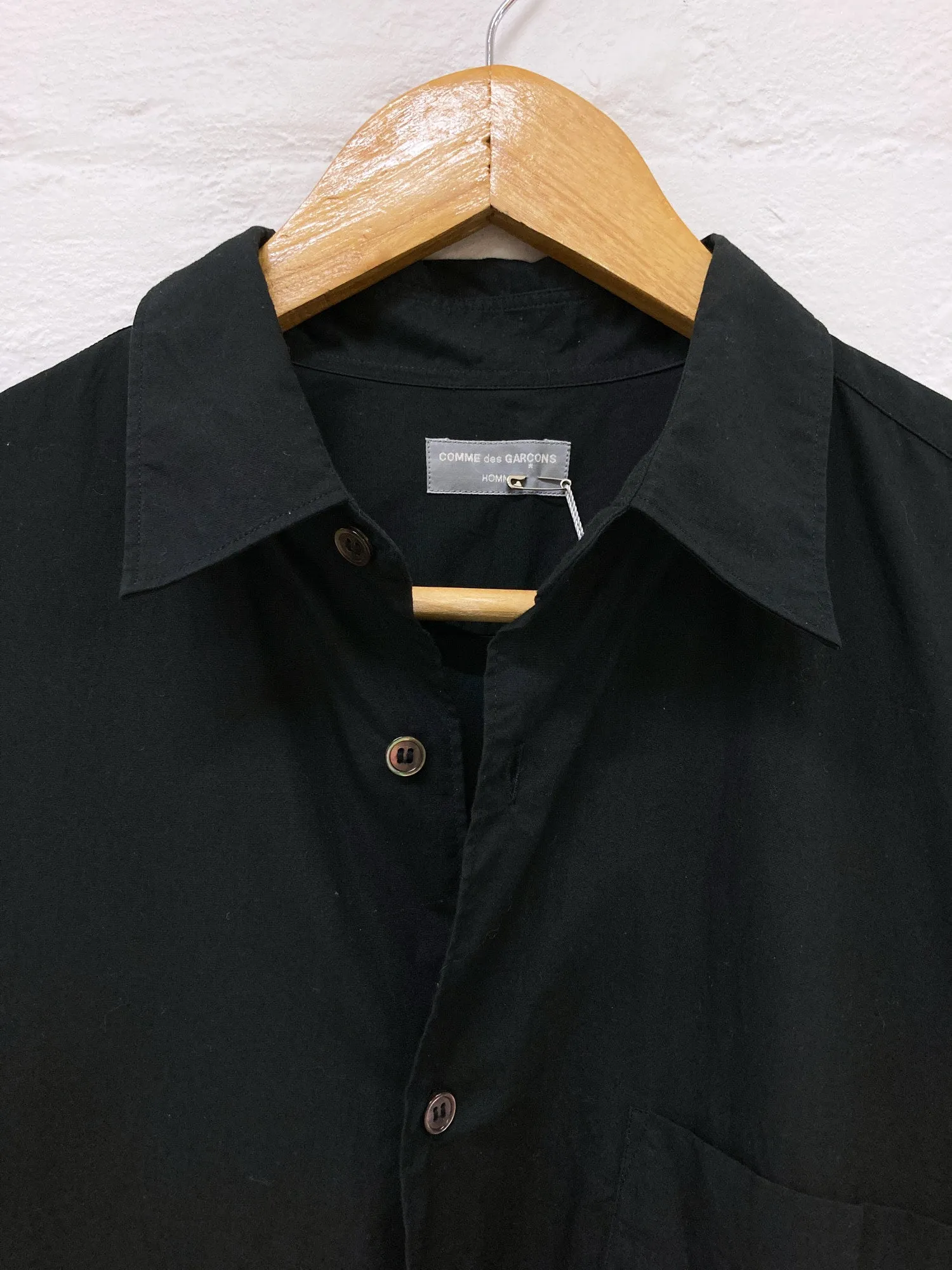 Comme des Garcons Homme 1996 black cotton shirt with transparent vinyl hem - M L