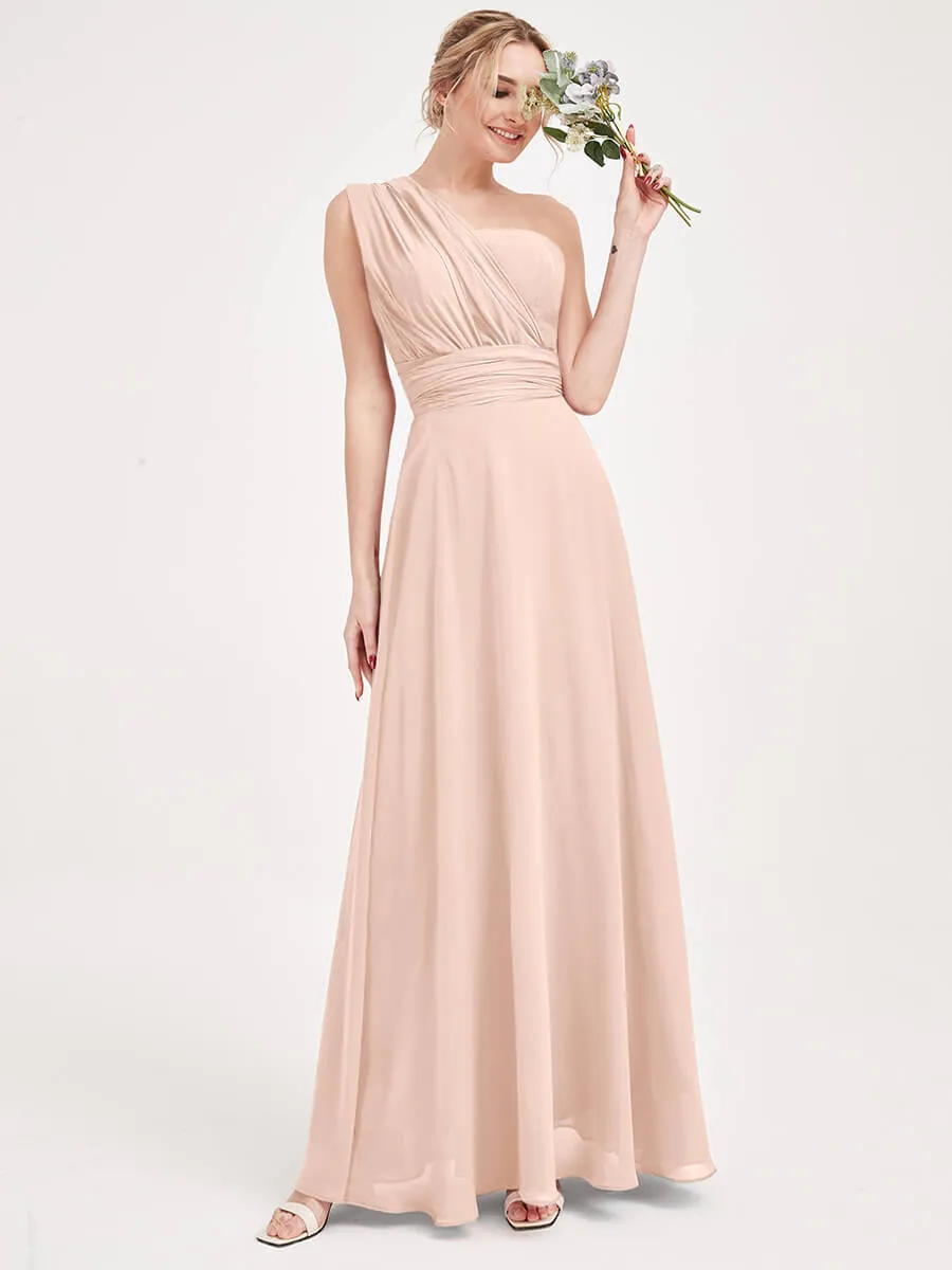 Convertible Chiffon Bridesmaid Dress Wrap Pearl Pink Maxi Gown