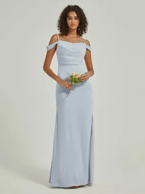 Cornflower Blue Cowl Neckline Straps Side Slit Silk Satin Convertible Bridesmaid Dress