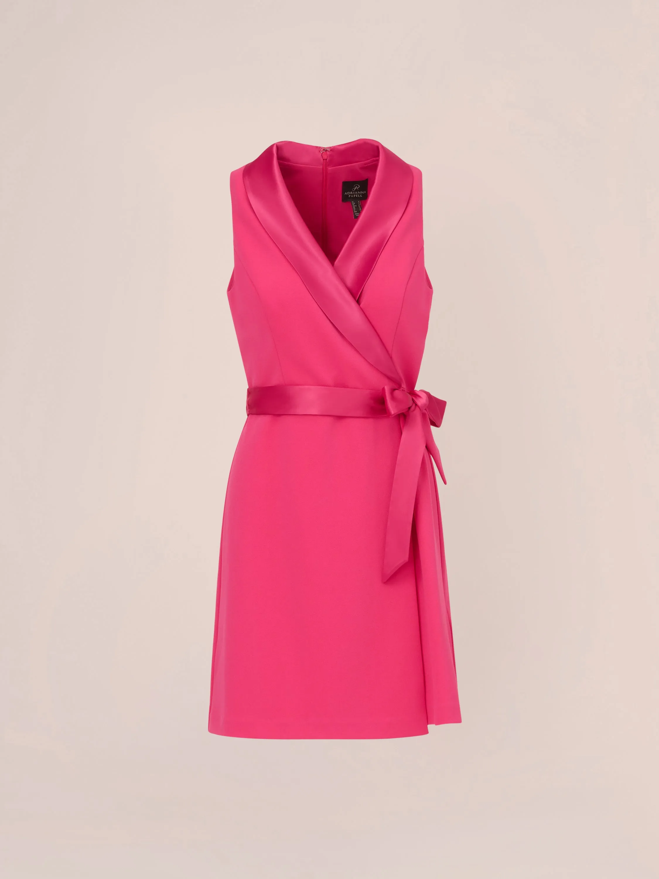 Crepe Tuxedo Short Faux Wrap Dress In Cabaret Pink