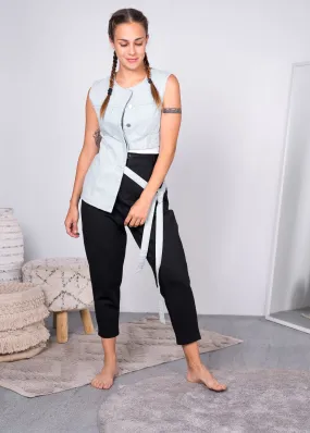 CROPPED ONE SIDED WAISTED BELT FRONT BUTTONED VEST 2278 - - بليزر