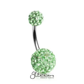 Crystal Cluster Ferido Double Disco Ball Navel Belly Button Ring-Green