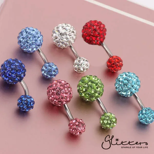 Crystal Cluster Ferido Double Disco Ball Navel Belly Button Ring-Green