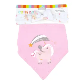 Cutie Baby 2 Pk Terry Backing Bandana Bib & Headband Set - Unicorn