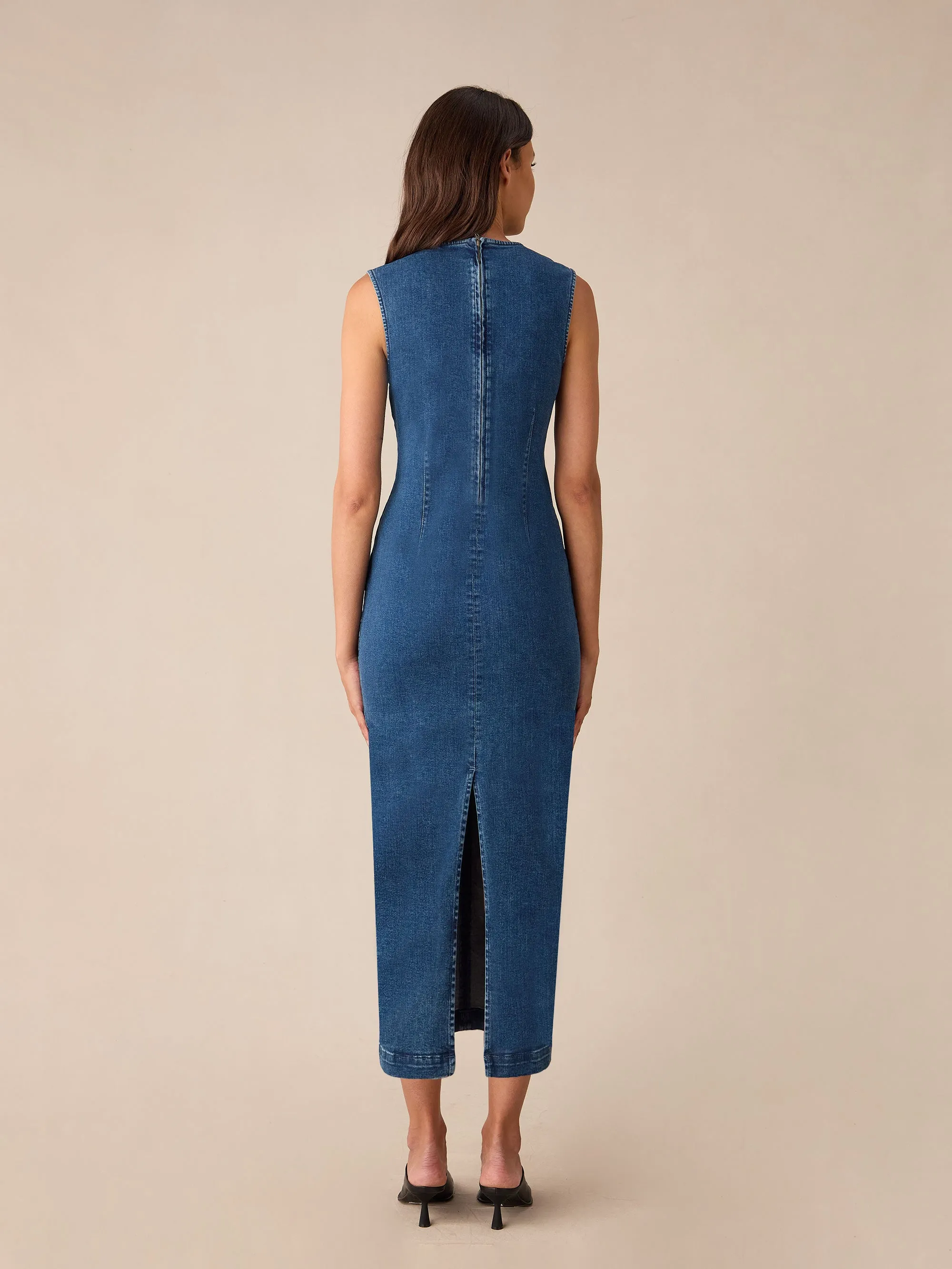 Denim Column Midi Dress