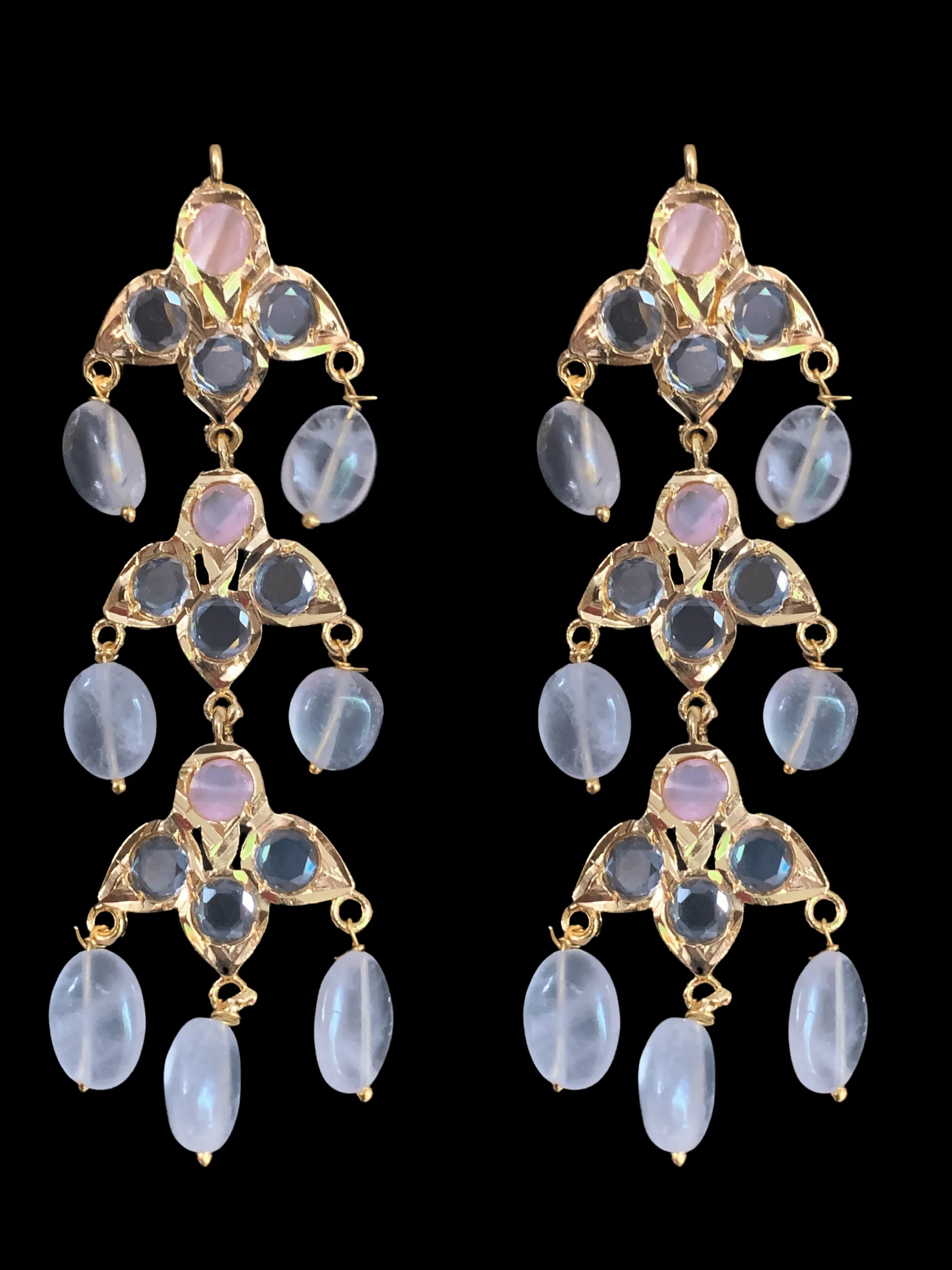 DER49 Savera Hyderabadi three layered earrings in pink  (READY TO SHIP )