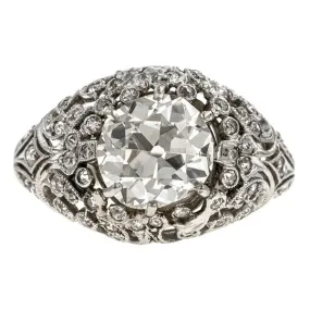 Edwardian Filigree Engagement Ring, Cushion Cut 2.53ct.