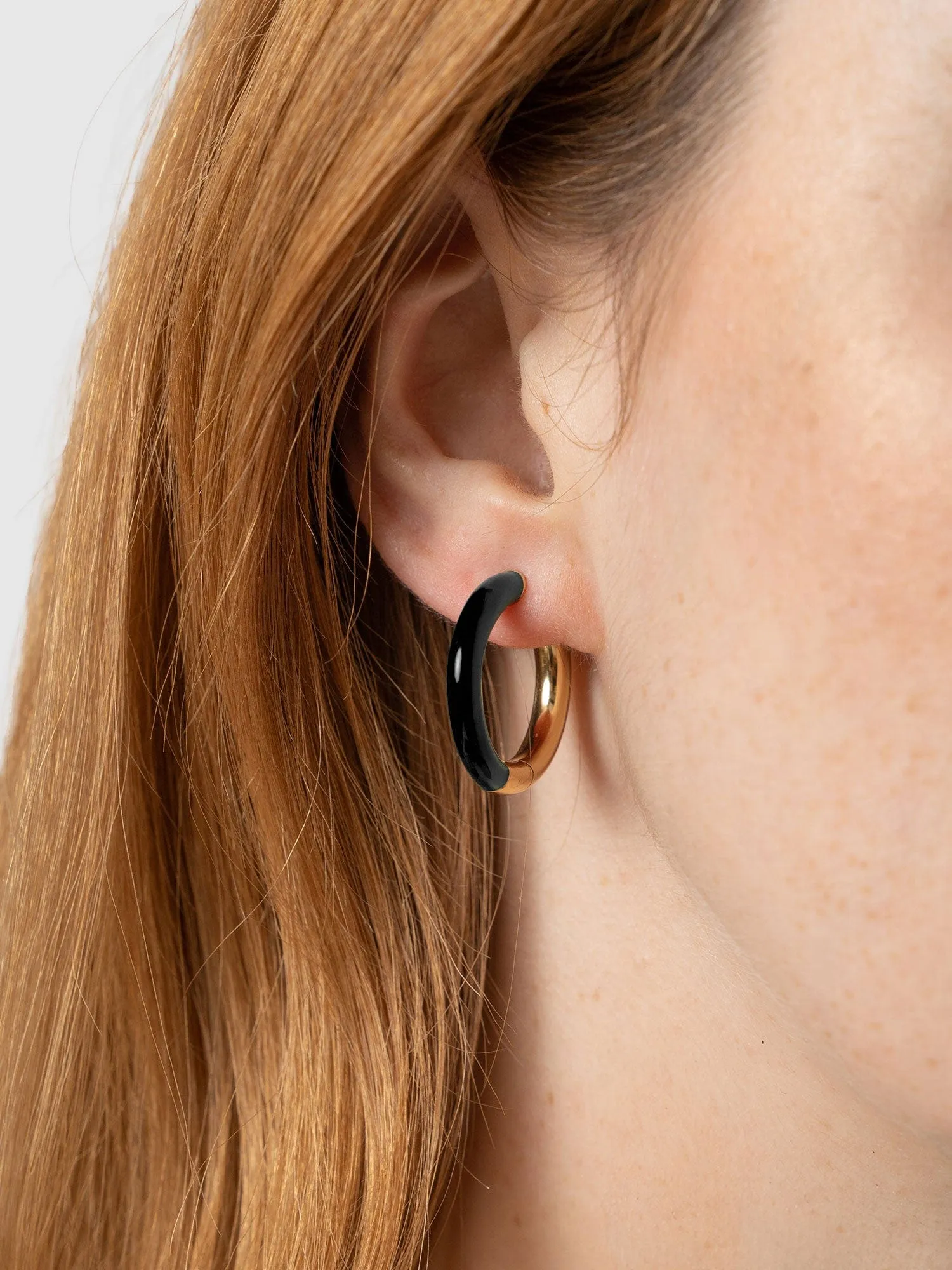 Enamel Hoop Earrings - Gold/Black