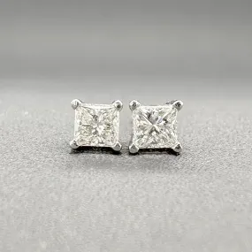 Estate 14K W Gold 0.39ctw G-H/SI1-2 Diamond Princess Stud Earrings