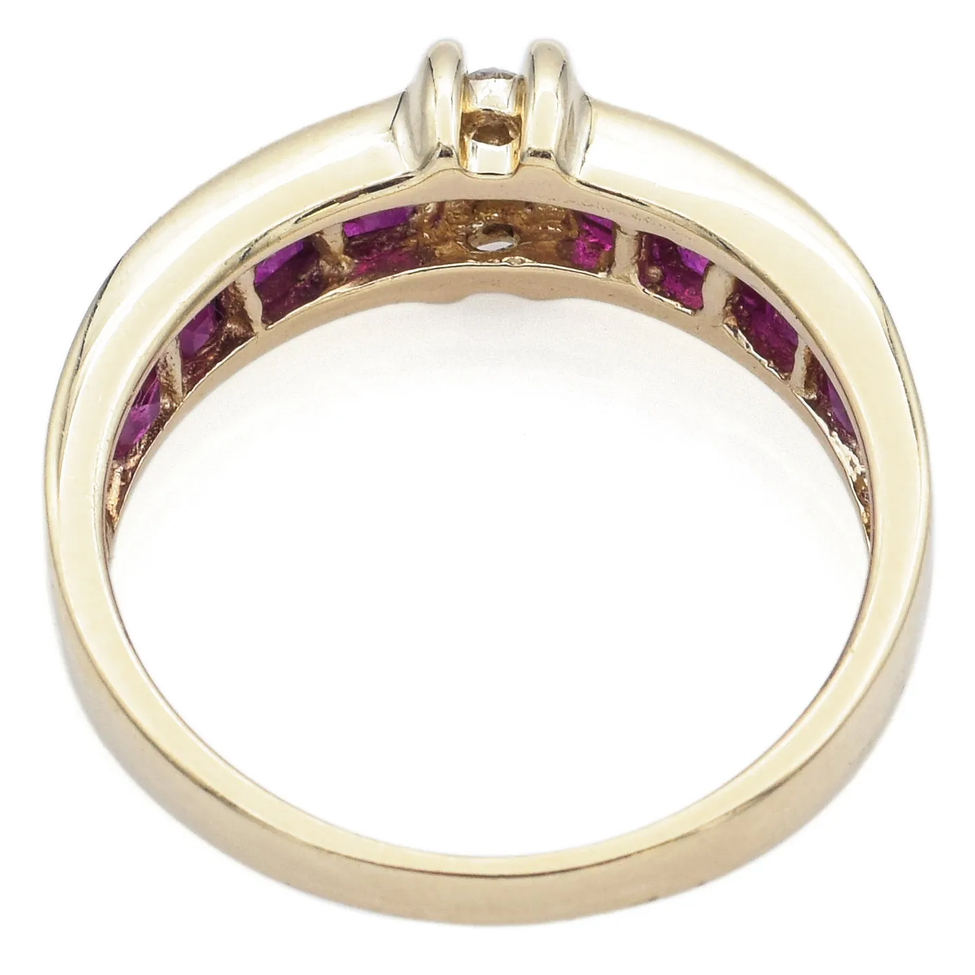 Estate 14K Yellow Gold Ruby & Diamond Band Ring Size 7