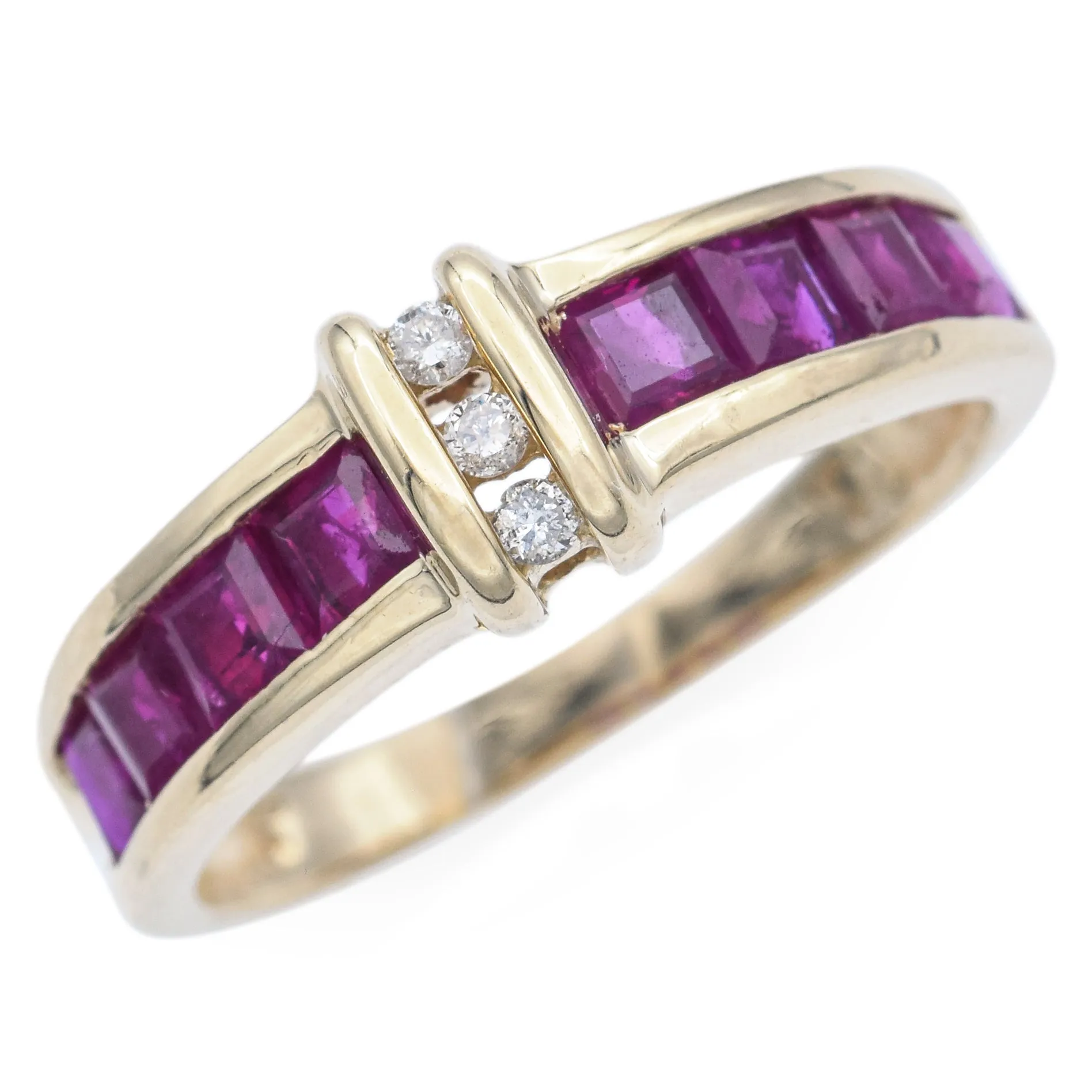 Estate 14K Yellow Gold Ruby & Diamond Band Ring Size 7