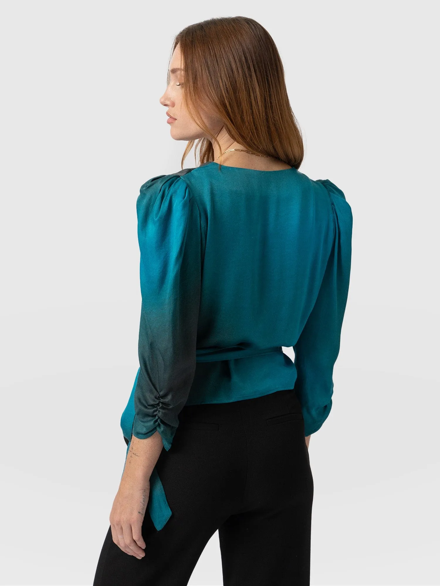 Ester Ruched Wrap Top - Blue Coral