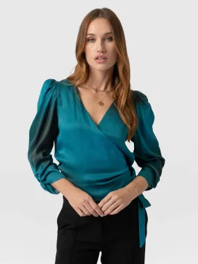 Ester Ruched Wrap Top - Blue Coral