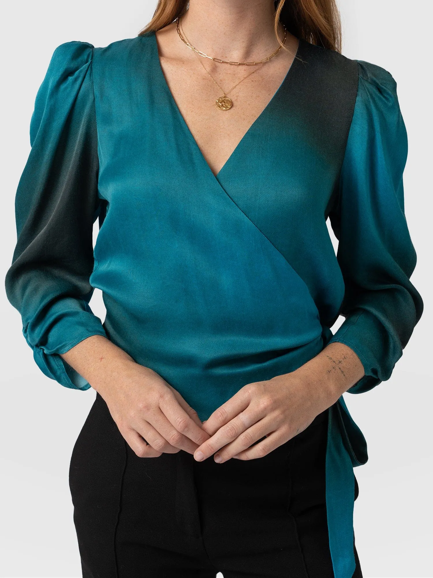 Ester Ruched Wrap Top - Blue Coral