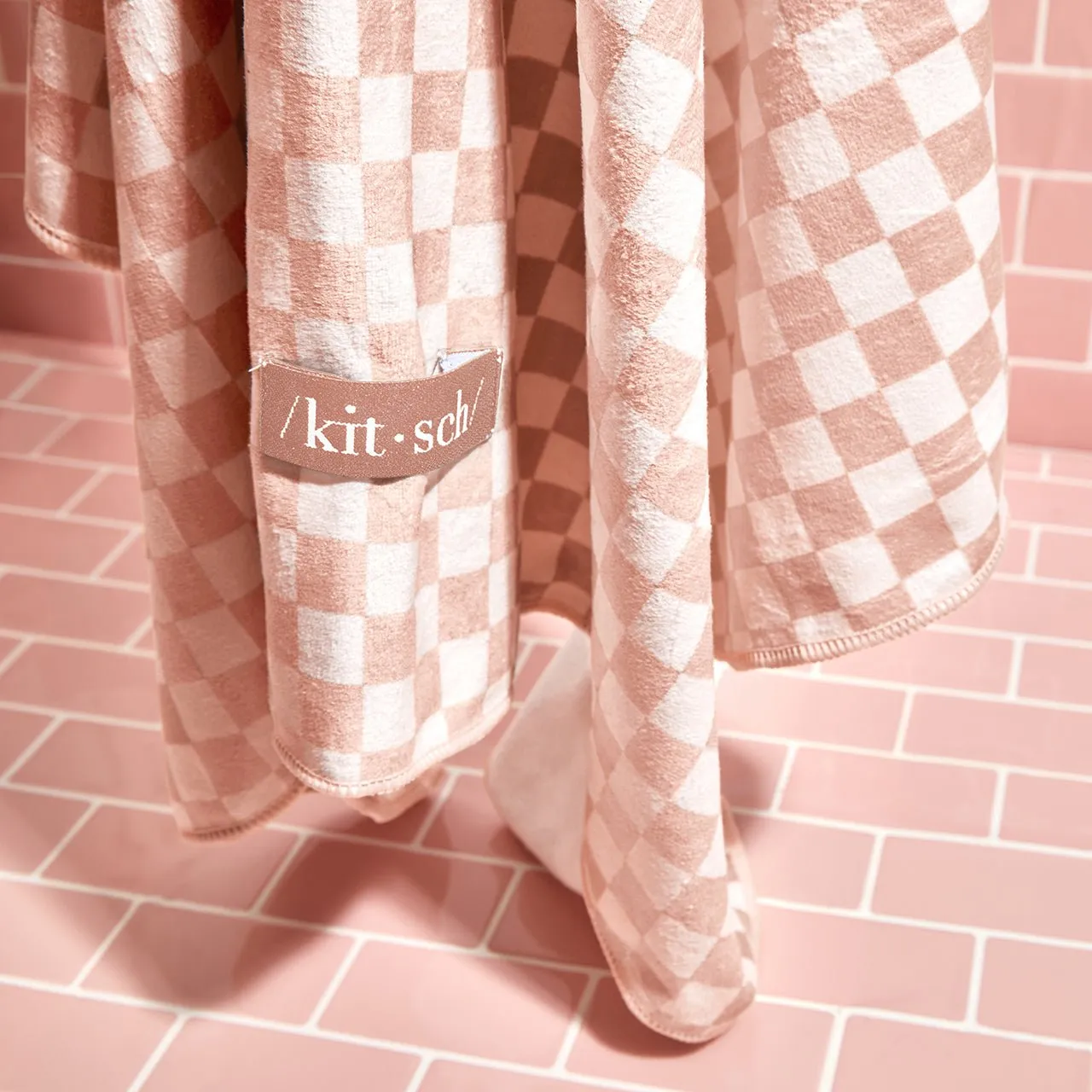 Extra Large Quick-Dry Hair Towel Wrap - Terracotta Checker