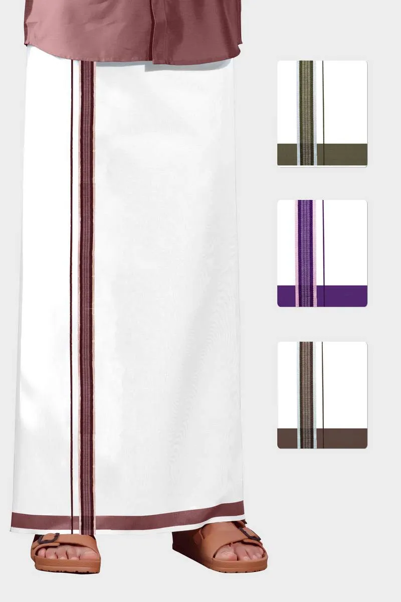 Fahadh Imran  - Dark Violet Smooth Cotton Double Dhoti With Fancy Borders | Uathayam