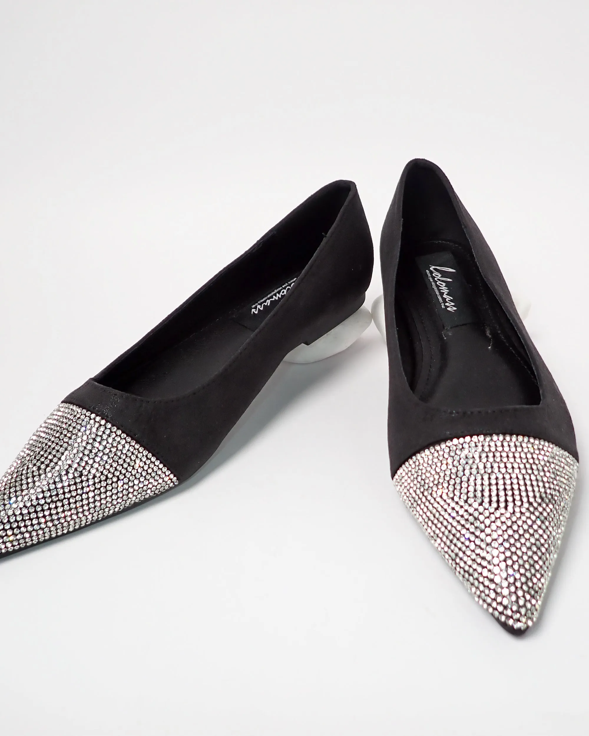 Faux rhinestone detail slip flats shoes 3892 - حذاء